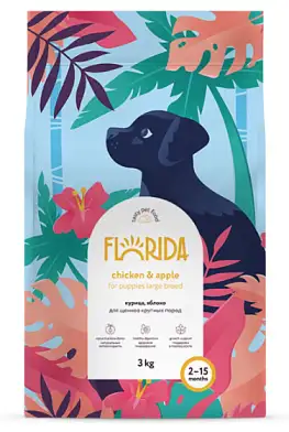 FLORIDA сухой корм для щенков крупных пород, с курицей и яблоком