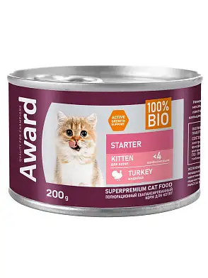 Award  влажный корм для котят с начала прикорма до 4 месяцев, беременных и кормящих кошек паштет из индейки (банка)