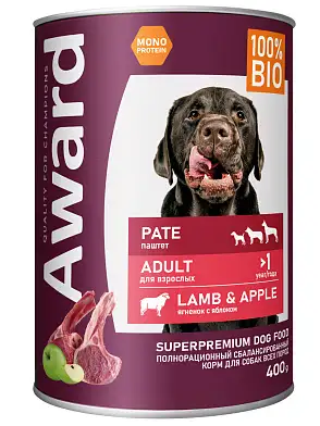 Award консервы для взрослых собак паштет ягненка с яблоком