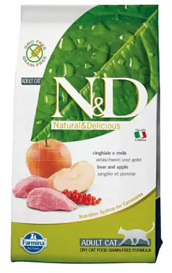 Farmina n&d prime беззерновой корм для взрослых кошек (кабан с яблоком)