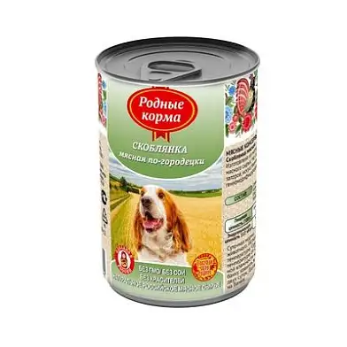 Родные корма консервы для собак, скоблянка мясная по-городецки