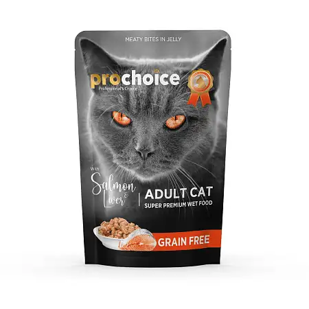 Купить prochoice влажный корм для кошек с лососем и печенью кусочки в желе (пауч)